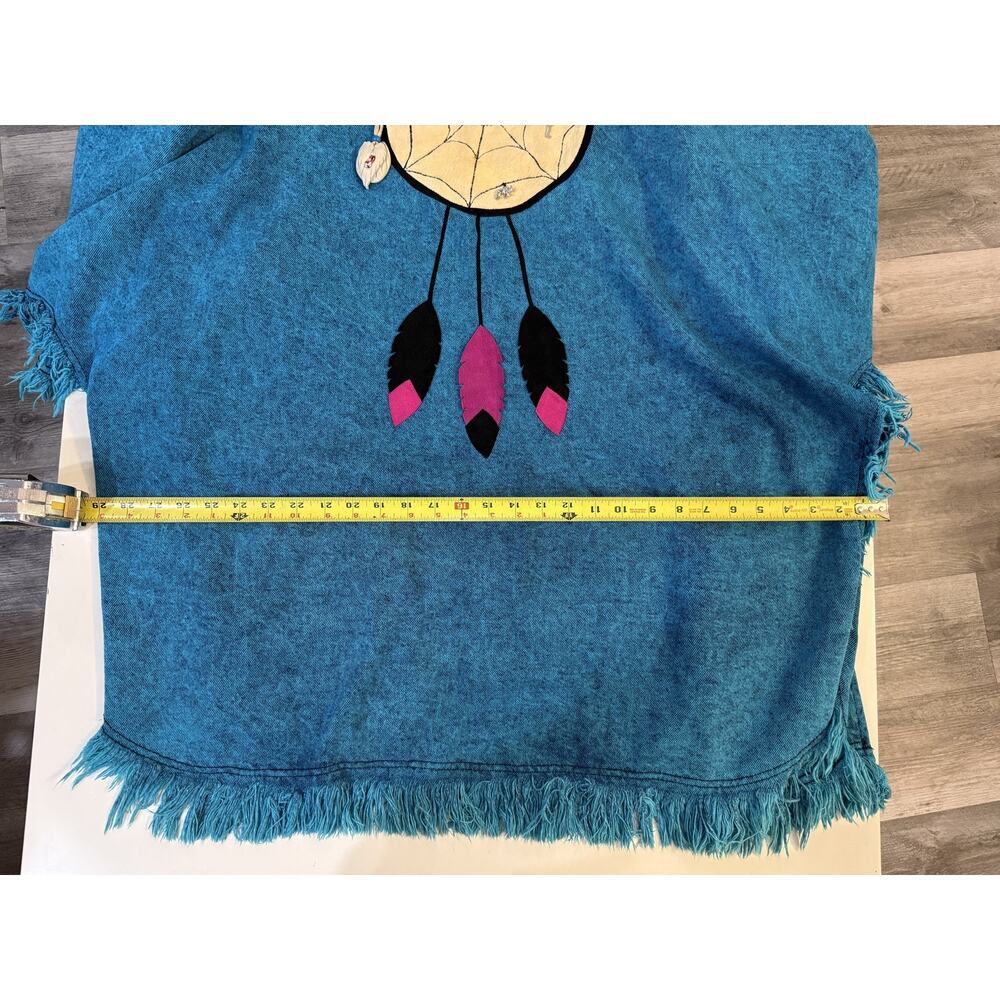 Vintage 90s Aztec‎ Jacket Womens LG Denim Western Fringed Dreamcatcher Poncho - Picture 5 of 7